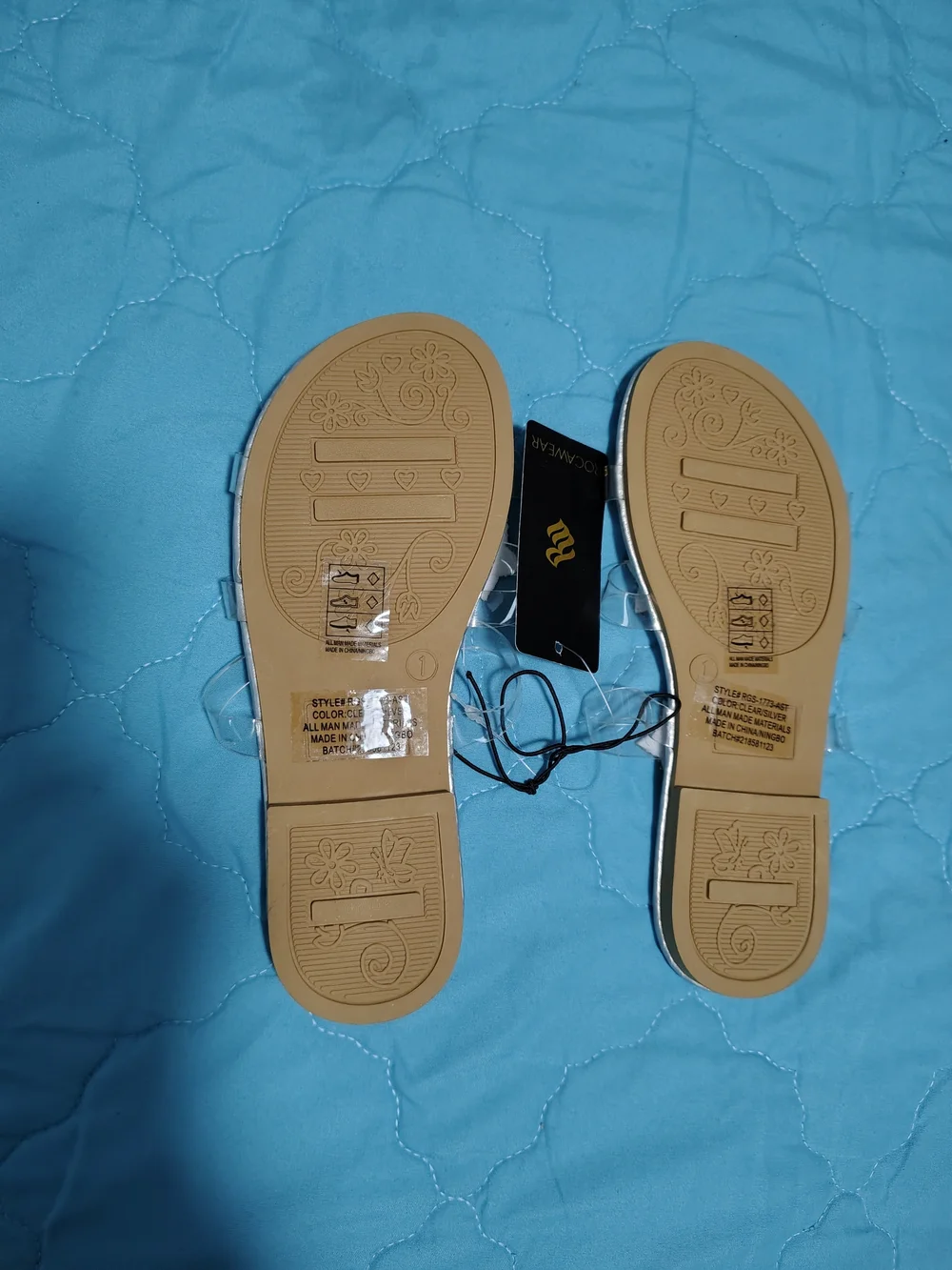 Rocawear Silver Star-Embellished Clear Strap Slide Sandals